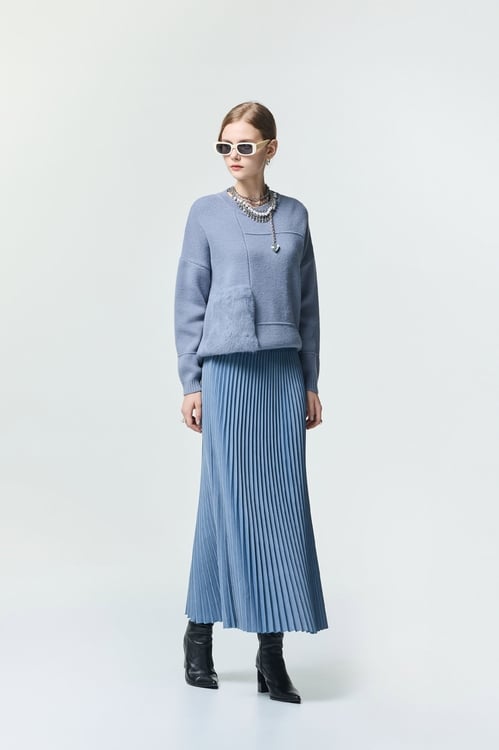 Pleated Faded Blue Maxi Skirt,,Pleated Faded Blue Maxi Skirt,Mini skirts,Season (AW) Look,Valentine,Season (SS) Look,Mini skirts,Season (SS) Look,pearl,Pleated skirts