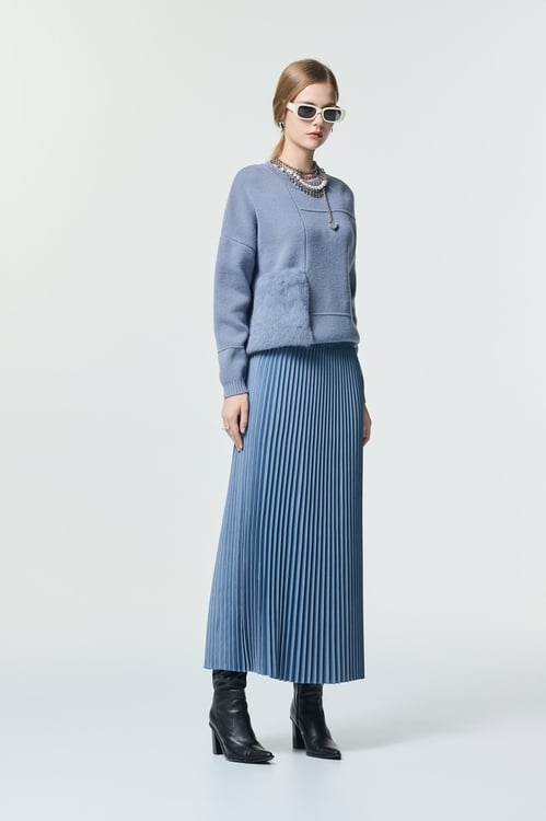 Pleated Faded Blue Maxi Skirt,,Pleated Faded Blue Maxi Skirt,Mini skirts,Season (AW) Look,Valentine,Season (SS) Look,Mini skirts,Season (SS) Look,pearl,Pleated skirts