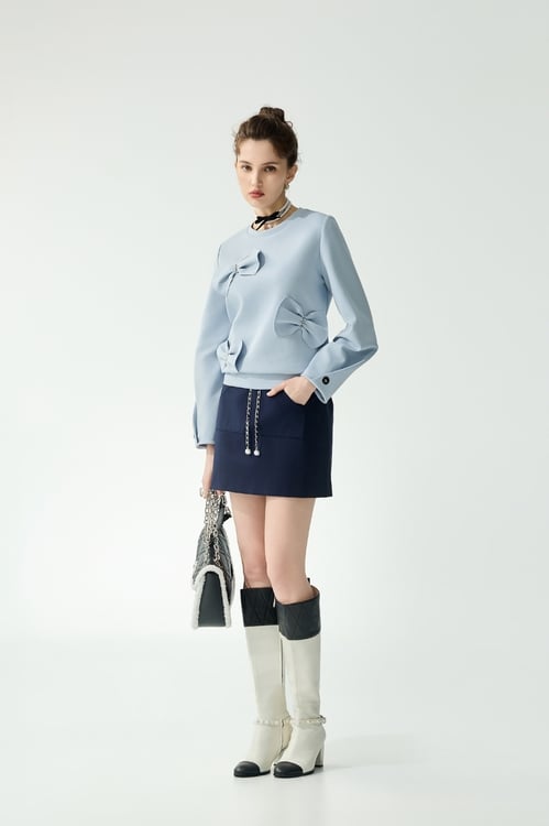 Navy Front Pocket Skirt,Plaid