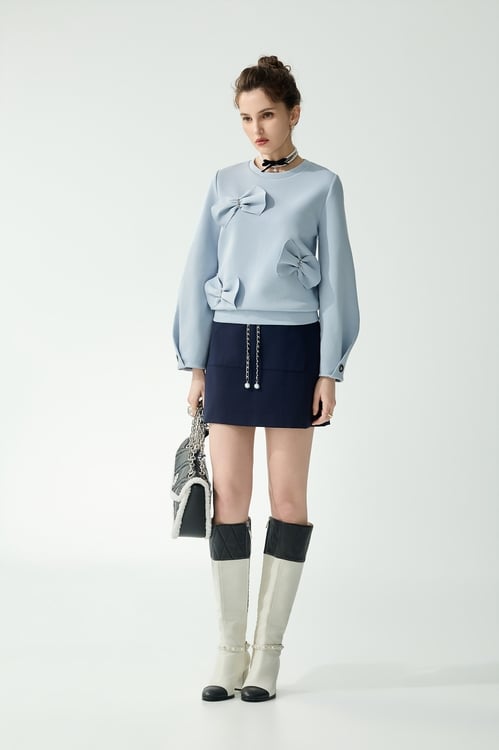 Navy Front Pocket Skirt,Plaid