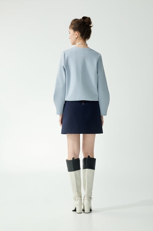 Navy Front Pocket Skirt,Plaid