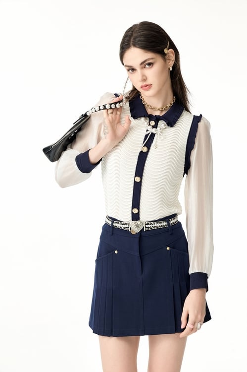 Midnight Blue Pleated Skirt,Skorts