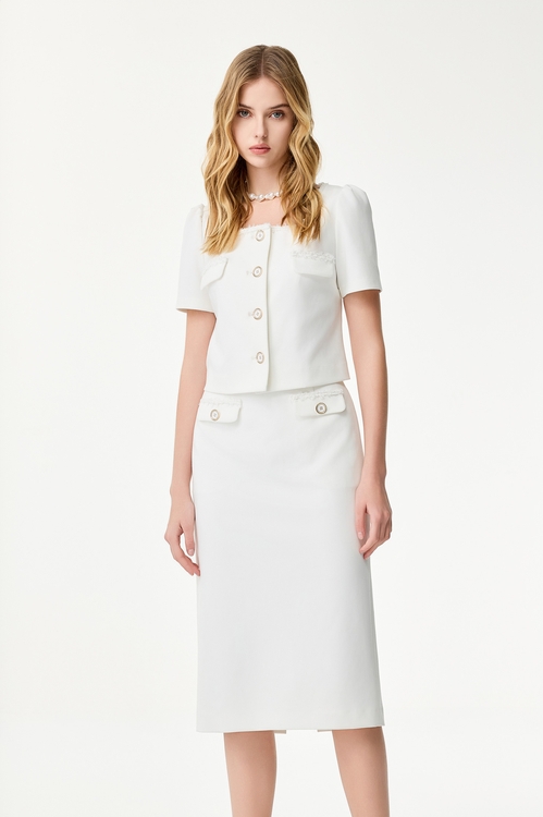 White Midi Classic Pencil Skirt,Pencil skirts
