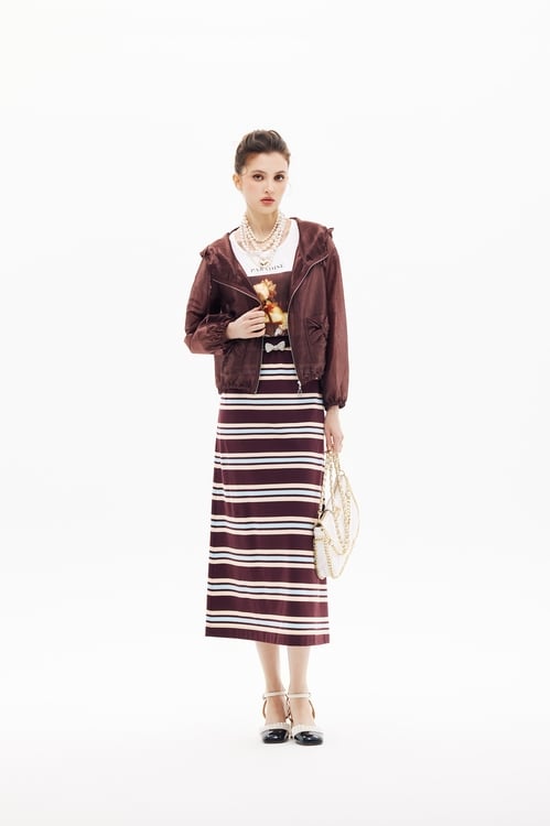 Mahogany Stripe Maxi Skirt,bows