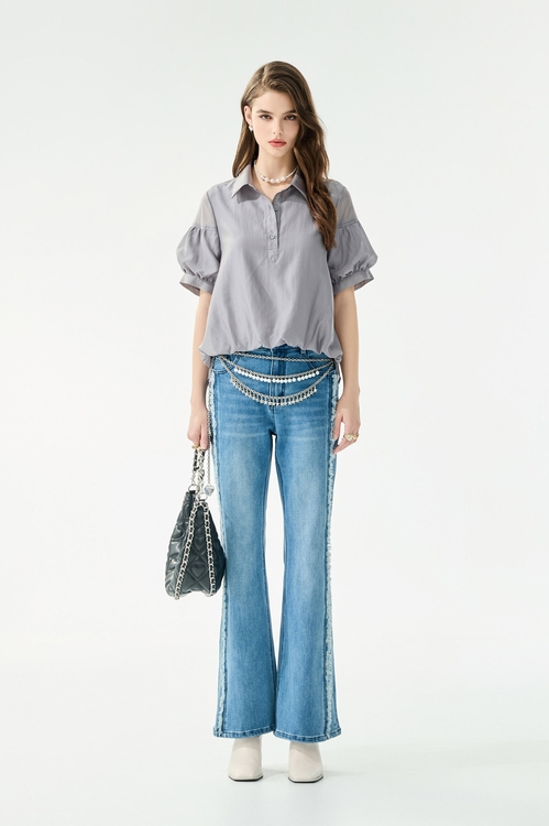 Fray Trim Detail Boot Leg Jeans,,Fray Trim Detail Boot Leg Jeans,Jackets,Embroidered,Outerwear,Season (SS) Look,Stripe,pants,Blazers,Season (SS) Look,Denim,Jeans,pants