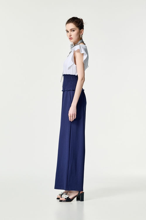 Contrast Colour Elastic Waist Jumpsuit,Jumpsuits