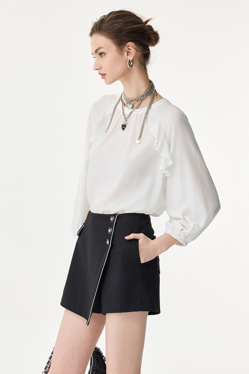 Contrast Trim Detail Skorts,Black pants