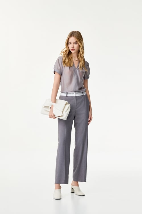 Contrast Waistband Grey Pants,Tailored pants