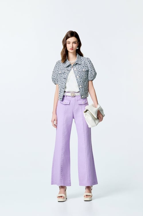 Pearl Detail Purple Jeans,Bell-bottoms,Bell-bottoms,Bell-bottoms