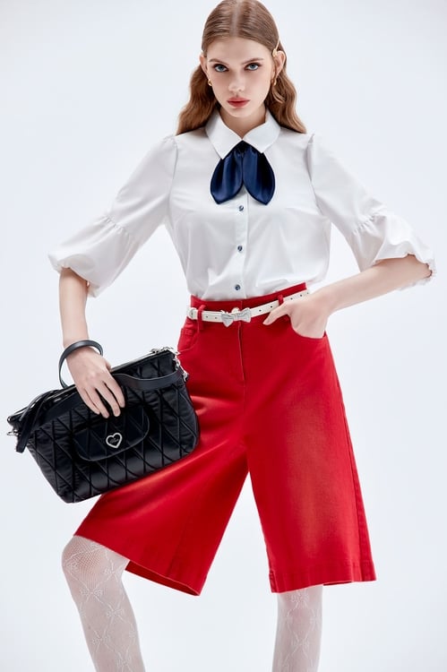 Red Baggy Denim Bermuda Shorts,Season (AW) Look