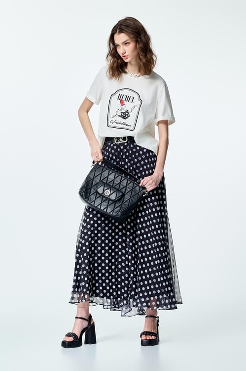 Polka Dot Chiffon Palazzo Pants,Chiffon