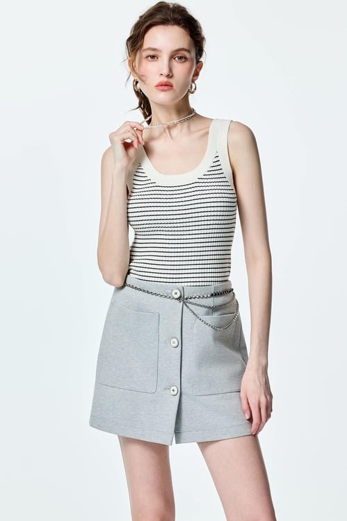 Patch Pockets Grey Skorts,Shorts