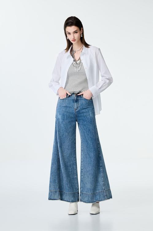 Distress Detail Wide Leg Jeans,White pants,White pants