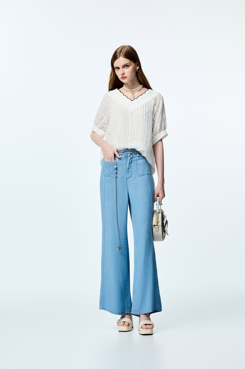 Soft Denim Jeans With Chain Belt Accessory,Jeans