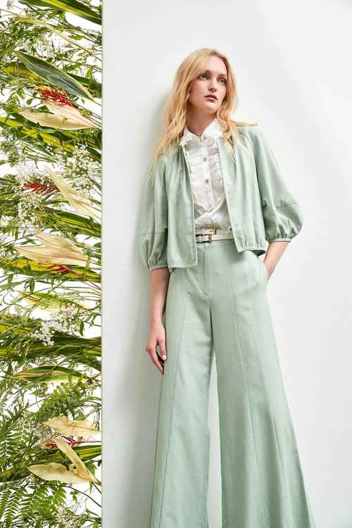 High-Waist Light Green Flare Pants,healing colors