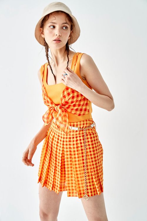 Orange Checkered Shorts,comfotism