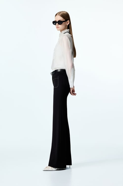 Contrast Pocket Stitch Black Pants,Black pants