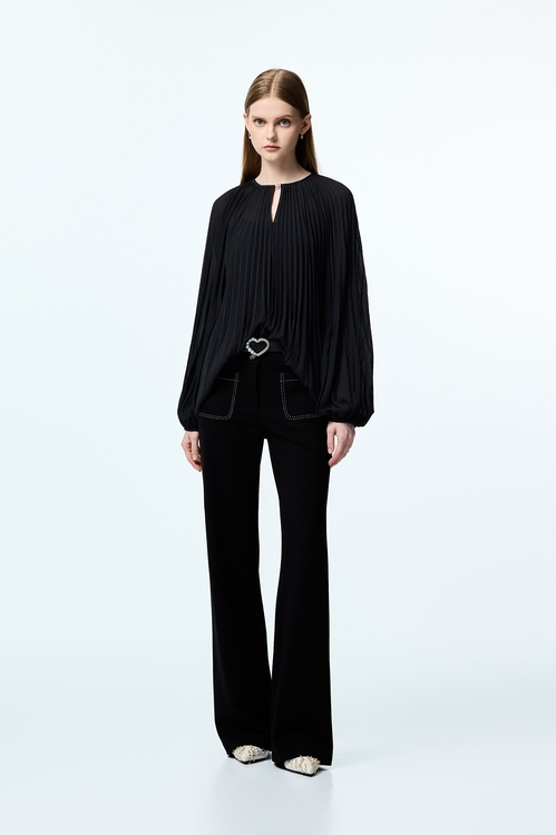 Contrast Pocket Stitch Black Pants,Black pants