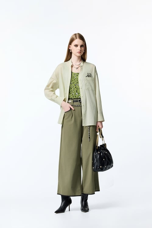 Contrast Trim Detail Army Green Pants,Skinny pants,Skinny pants