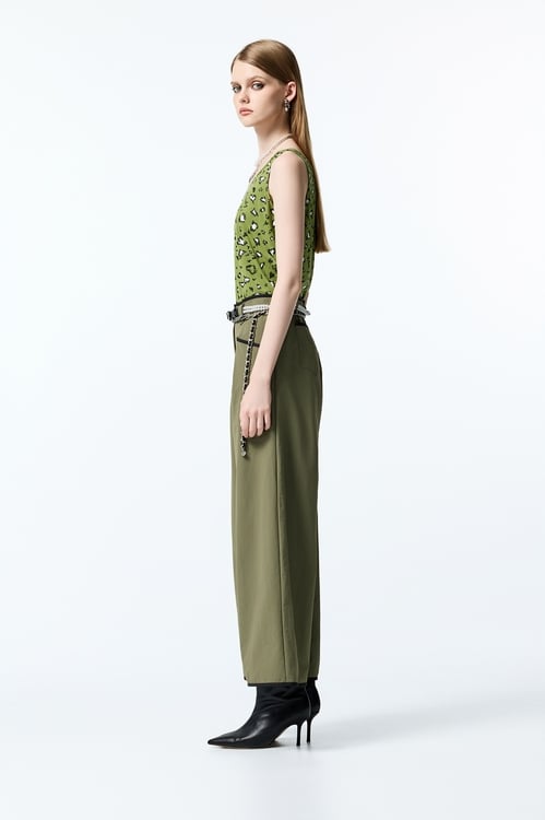 Contrast Trim Detail Army Green Pants,Skinny pants,Skinny pants