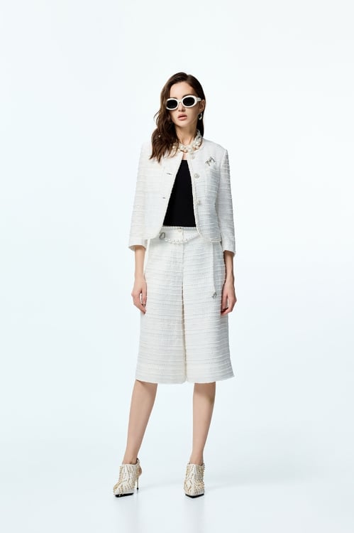 Wide Leg Tweed Pants,pants,Pants