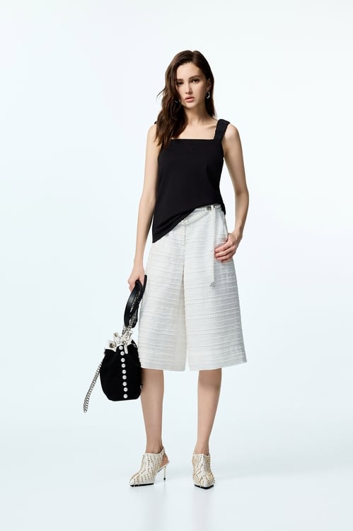 Wide Leg Tweed Pants,pants,Pants