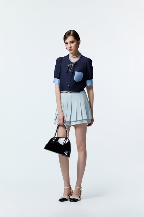 Light Blue Pleated Detail Skorts,Shorts