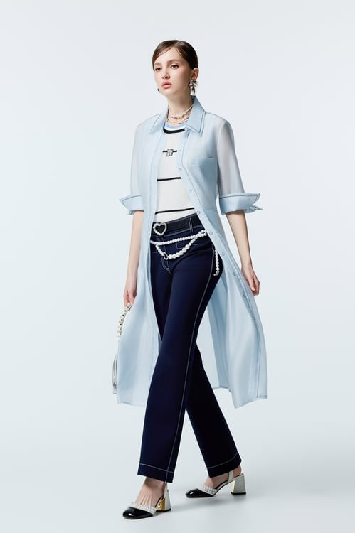 Contrast Stitch Detail Navy Pants,pants,Pants