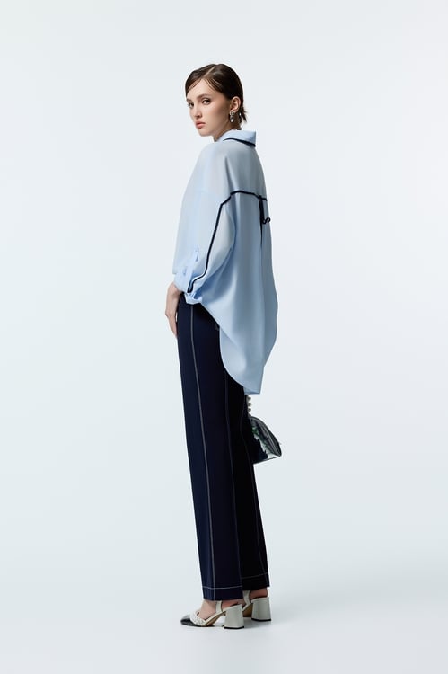 Contrast Stitch Detail Navy Pants,pants,Pants