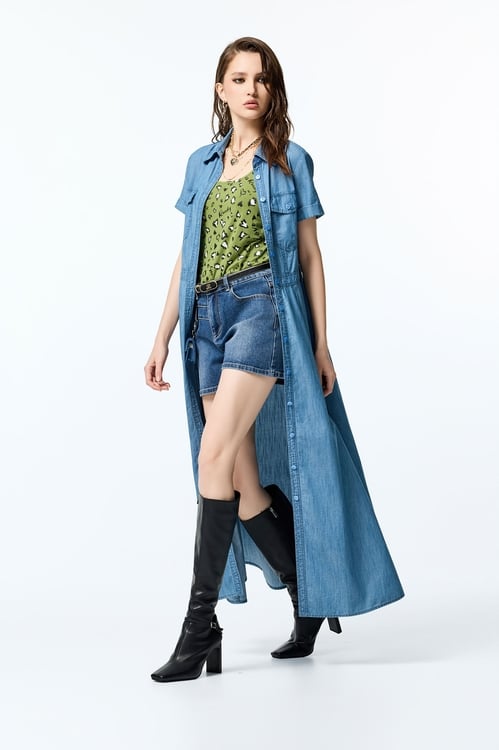 Denim Shorts With Coin Purse Accessory Detail,Shorts