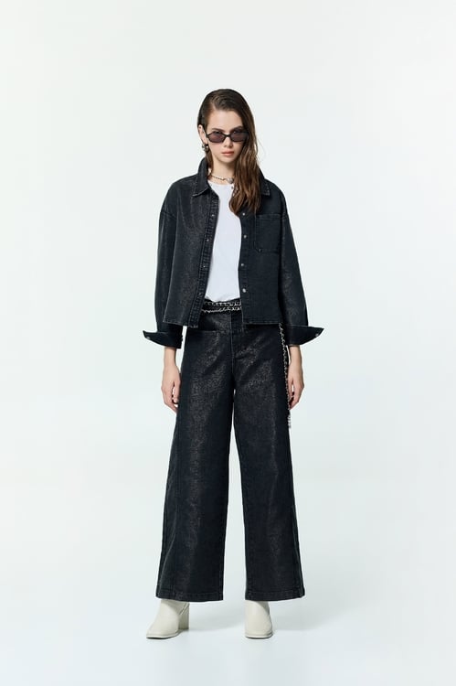 Metallic Sheen Grey Jeans,Denim,Denim