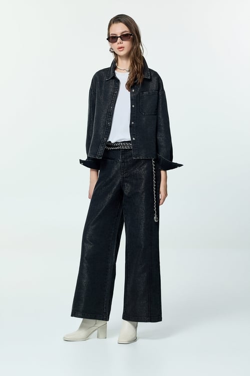 Metallic Sheen Grey Jeans,Denim,Denim