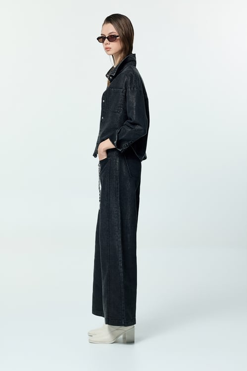 Metallic Sheen Grey Jeans,Denim,Denim