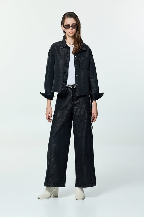 Metallic Sheen Grey Jeans,Denim,Denim