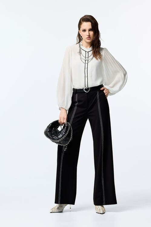 Contrast Stitching Detail Black Pants,Black pants