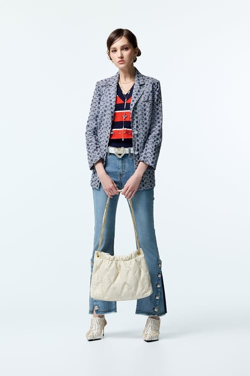 Stylish Hemming Detail Boot Leg Jeans,Denim,Denim