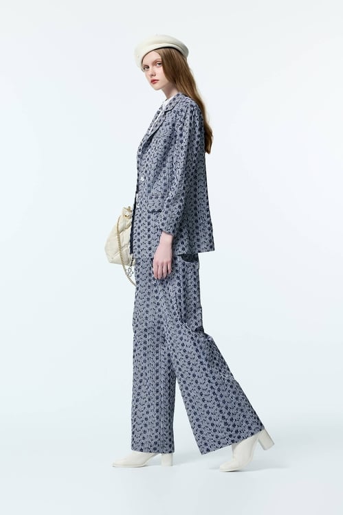 Navy Floral Embroidery Detail Wide Leg Pants,pants,Pants