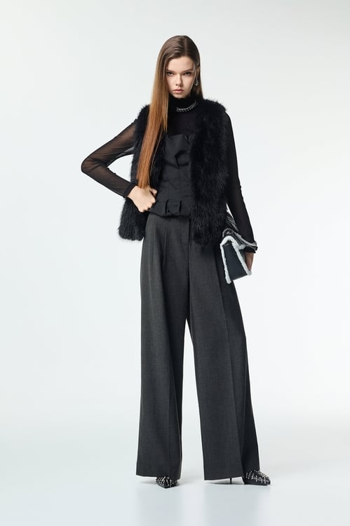 Dark Grey Wide Leg Smart Pants,Embroidered,Embroidered