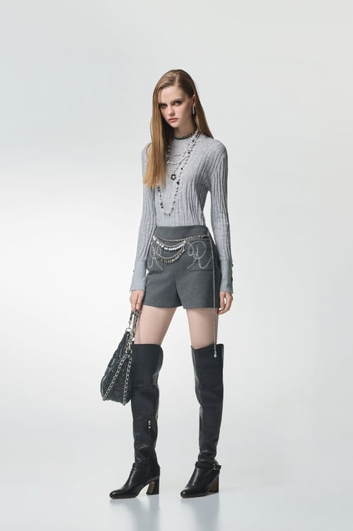 R Embroidery Logo Grey Shorts,Embroidered,Embroidered