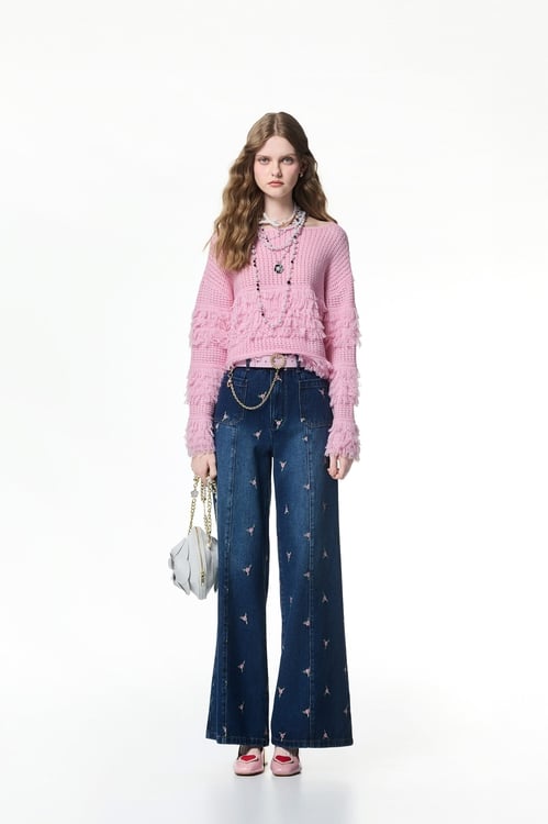 Rose Embroidery Jeans,Embroidered,Embroidered