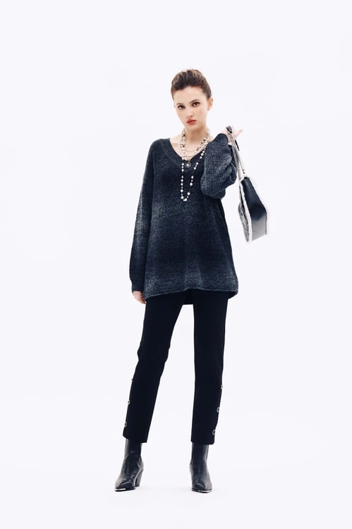 Black Fitted Pants With Side Slit Detail,Skinny pants,Skinny pants