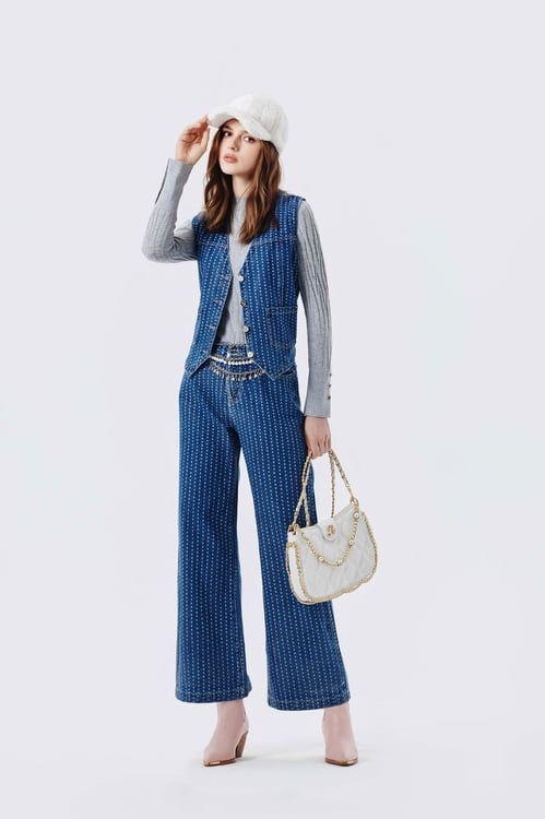 Metallic Sheen Dotted Jeans,Denim,Denim