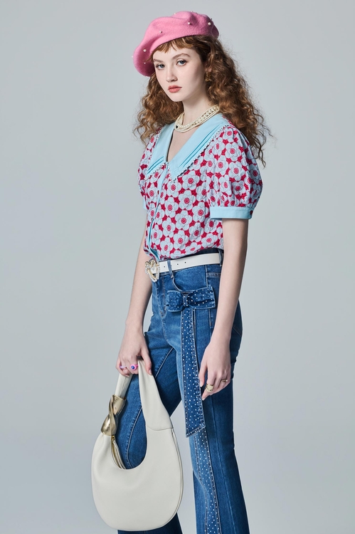 Bow Detail Boot Leg Jeans,pants,Pants