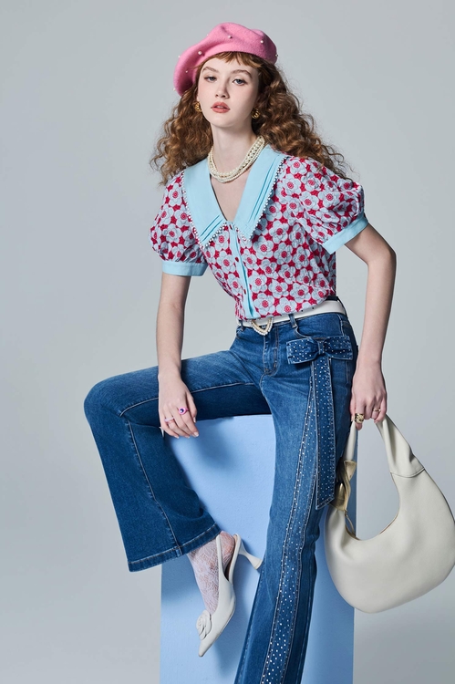 Bow Detail Boot Leg Jeans,pants,Pants