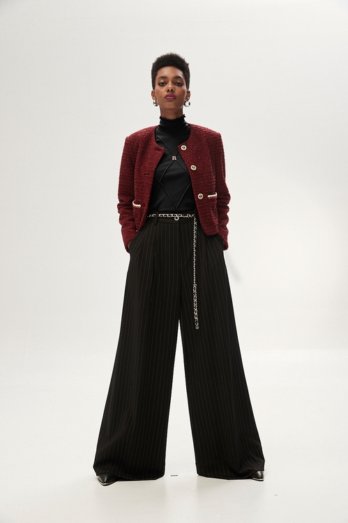 Pinstripe Wide Leg Pants,Stripe