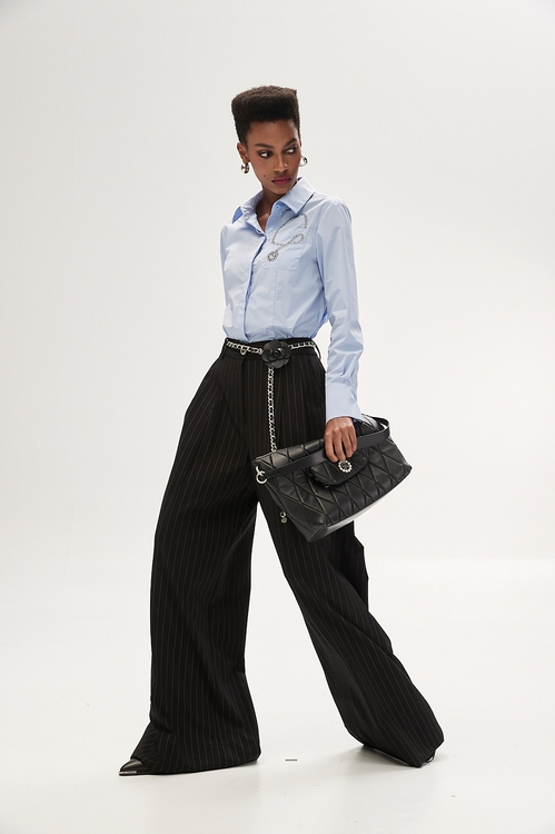 Pinstripe Wide Leg Pants,Stripe