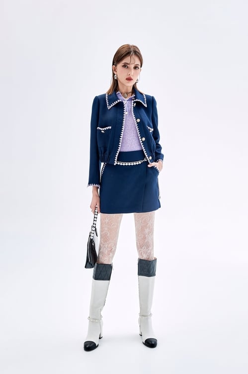 Purple Trim Detail Navy Skorts,Skorts