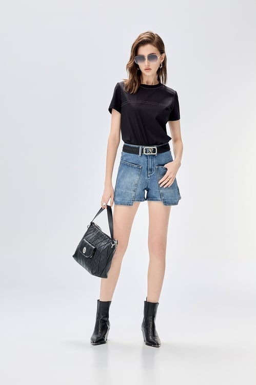 Patch Pocket Denim Shorts,Denim shorts