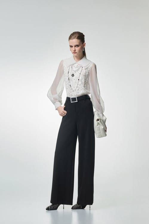 Jet Black Wide Leg Pants,Office Looks