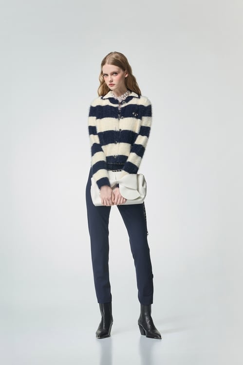 Bow Detail Navy Slim Fit Pants,bows